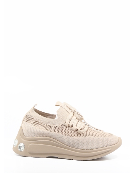 Evis Women's Tricot Lace-up Sneakers Beige