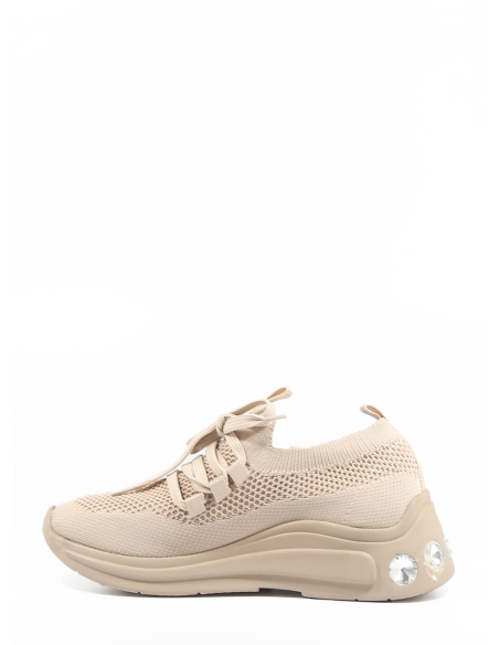 Evis Women's Tricot Lace-up Sneakers Beige