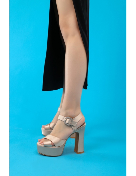 Jasmine Women's Platform Heeled Shoes Beige Satin