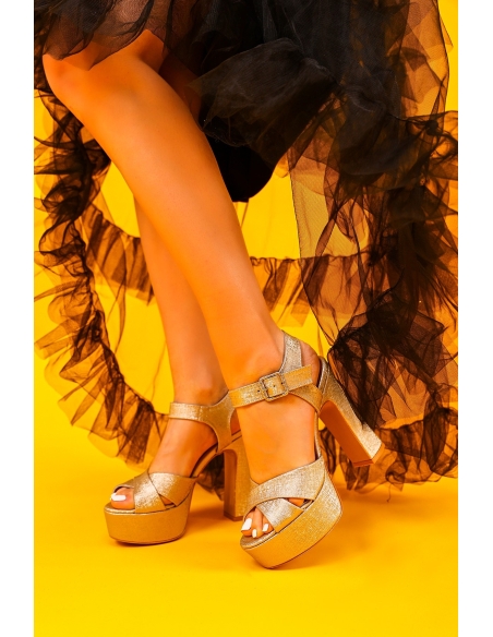 Isabella Women's Platform Heeled Shoes Gold Nova