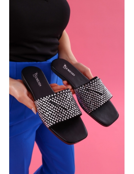 Rovena Genuine Leather Women's Stone Slippers Black