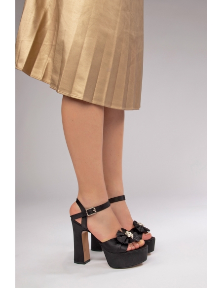 Jade Women's Platform Heeled Shoes Black Satin