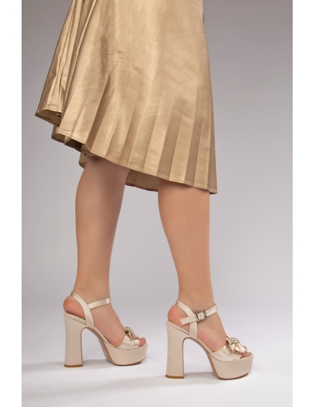 Jade Women's Platform Heeled Shoes Beige Satin
