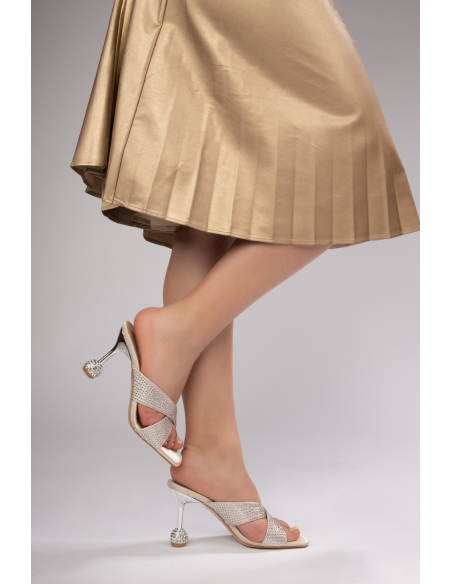 Cinderella Women's Heeled Slippers Beige Stone