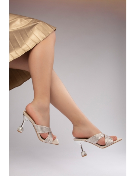 Cinderella Women's Heeled Slippers Beige Stone