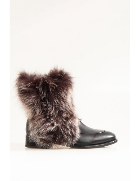 Reina Genuine Leather Women's Boots Black Leather Fur-lined