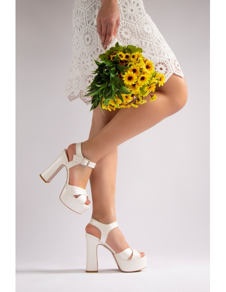 Isabella Women's Platform Heeled Shoes White Mother of Pearl