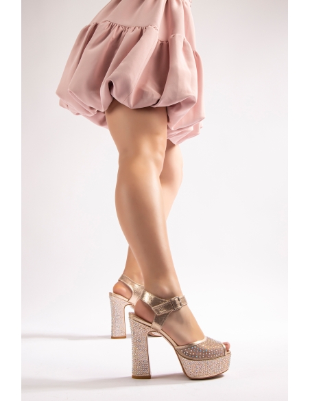 Snow Women's Platform Heeled Shoes Gold Stone