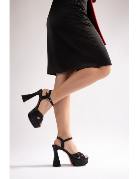 Camelia Women's Platform Heeled Shoes Black Stone