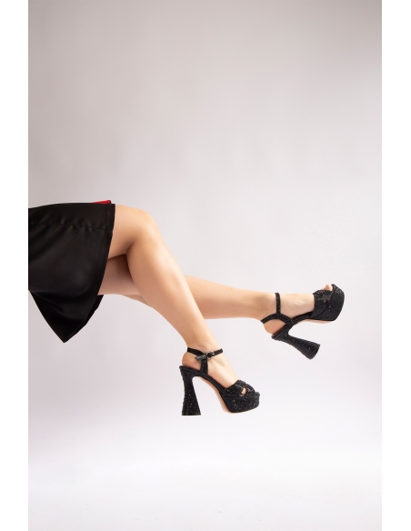 Camelia Women's Platform Heeled Shoes Black Stone