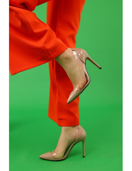Laveda Genuine Leather Women's Heeled Shoes Powder Transparent