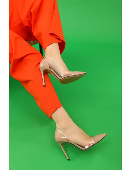 Laveda Genuine Leather Women's Heeled Shoes Powder Transparent