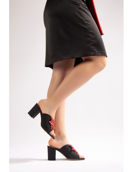 Lida Women's Heeled Slippers Black Satin