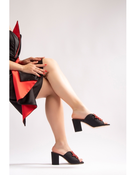Lida Women's Heeled Slippers Black Satin