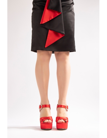Jasmine Women's Platform Heeled Shoes Red Satin