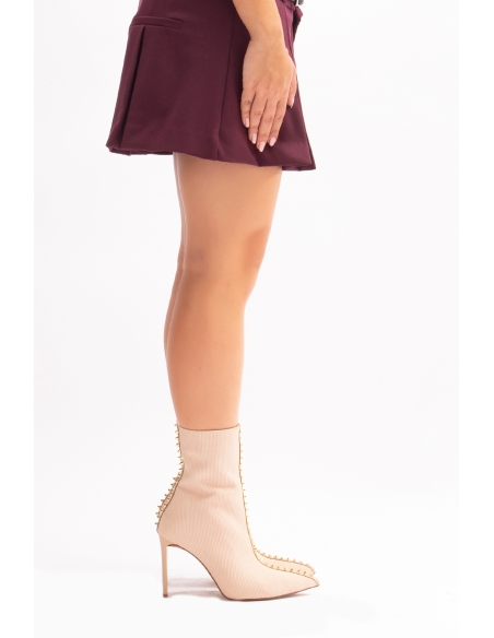 Nemesis Zippered High Heel Women's Boots Beige Knitwear