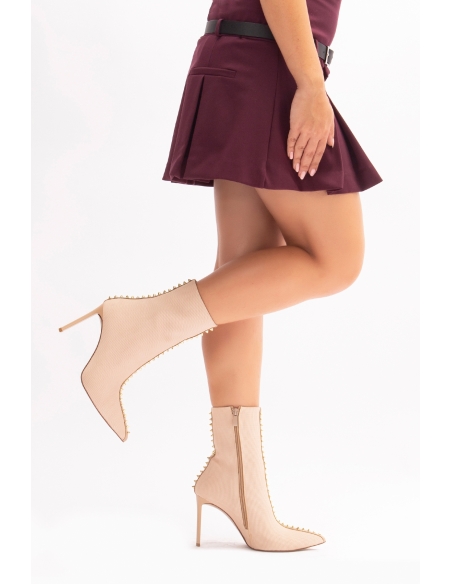 Nemesis Zippered High Heel Women's Boots Beige Knitwear