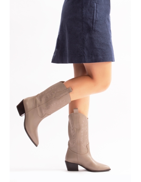 Avlonya Genuine Leather Women's Western Boots Vizon