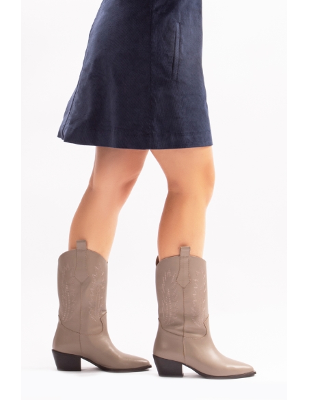 Avlonya Genuine Leather Women's Western Boots Vizon