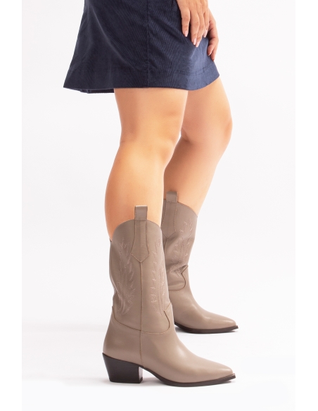 Avlonya Genuine Leather Women's Western Boots Vizon