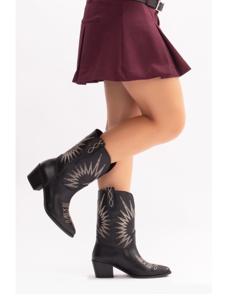 Mathilda Genuine Leather Women's Western Boots Black