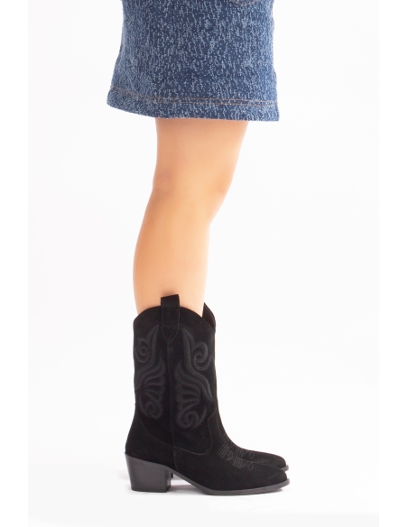 Mariel Genuine Leather Women's Western Boots Black Suede