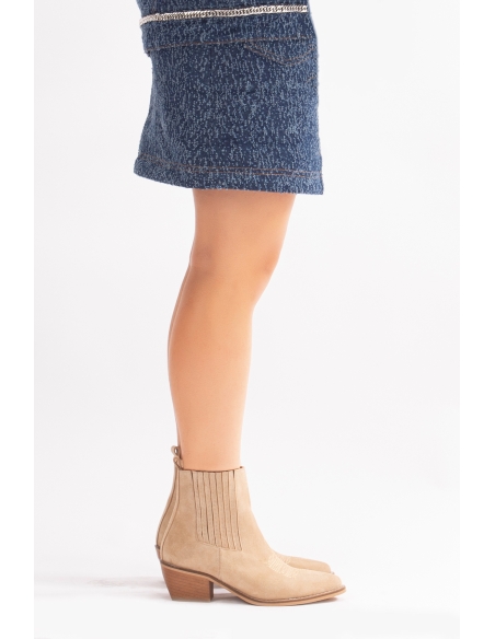 Milan Genuine Leather Women's Western Boots Beige Suede