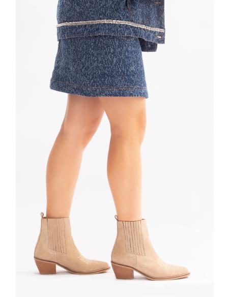Milan Genuine Leather Women's Western Boots Beige Suede