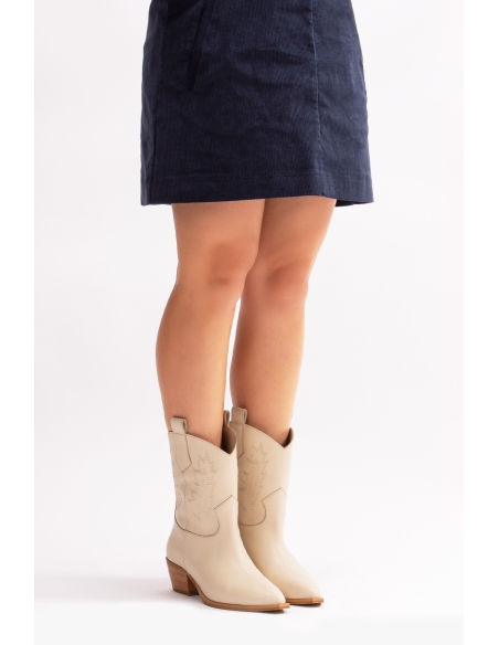 Almira Genuine Leather Women's Western Boots Beige