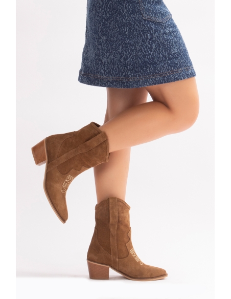 Merita Genuine Leather Women's Western Boots Mustard Suede
