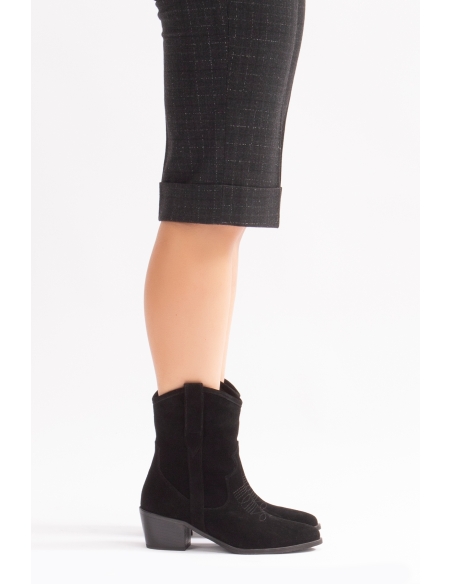 Merita Genuine Leather Women's Western Boots Black Suede