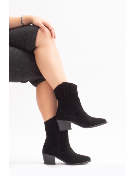 Merita Genuine Leather Women's Western Boots Black Suede