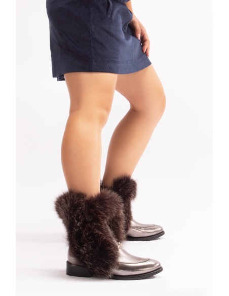 Reina Genuine Leather Women's Boots Nikel Leather Fur-lined