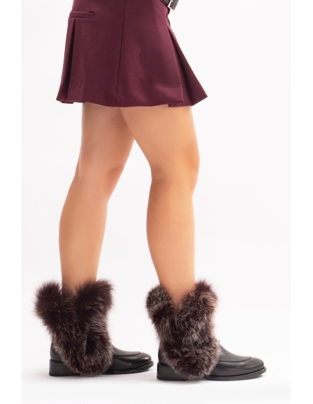 Reina Genuine Leather Women's Boots Black Leather Fur-lined