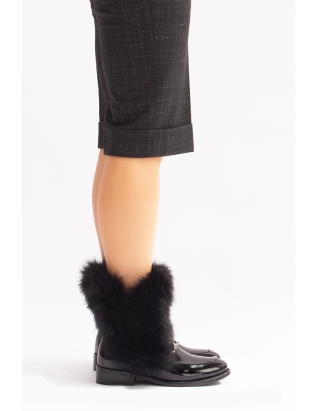 Reina Genuine Leather Women's Boots Black Rugan Leather Fur-lined