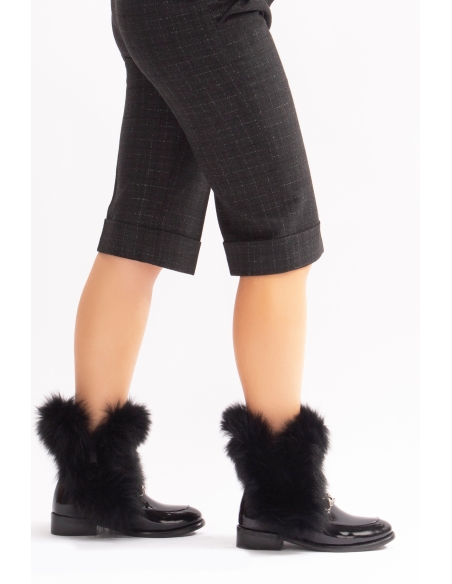 Reina Genuine Leather Women's Boots Black Rugan Leather Fur-lined