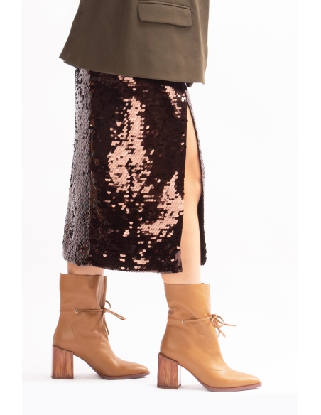 Raisa Genuine Leather Women's Heeled Boots Tan Leather