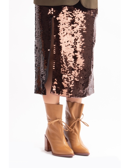 Raisa Genuine Leather Women's Heeled Boots Tan Leather