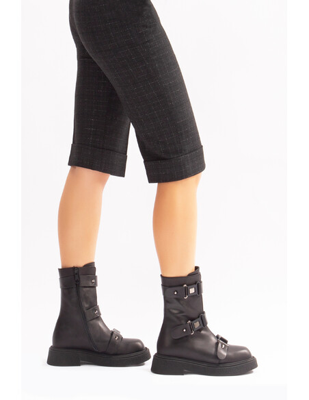 Rima Genuine Leather Women's Zippered Boots Black