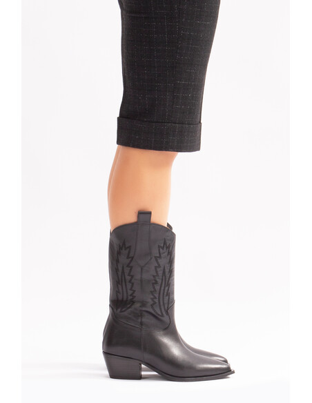 Avlonya Genuine Leather Women's Western Boots Black