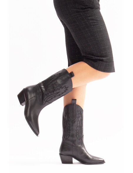 Avlonya Genuine Leather Women's Western Boots Black