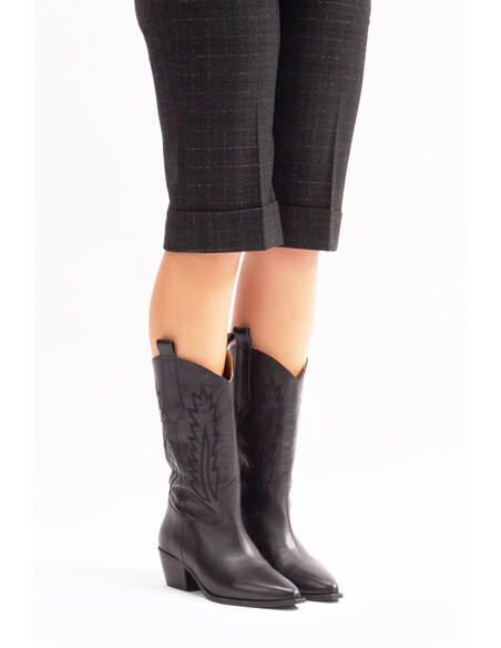 Avlonya Genuine Leather Women's Western Boots Black