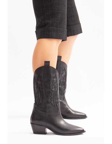 Avlonya Genuine Leather Women's Western Boots Black