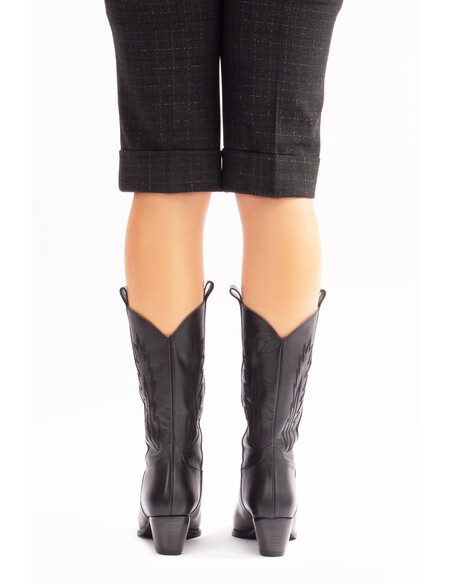 Avlonya Genuine Leather Women's Western Boots Black
