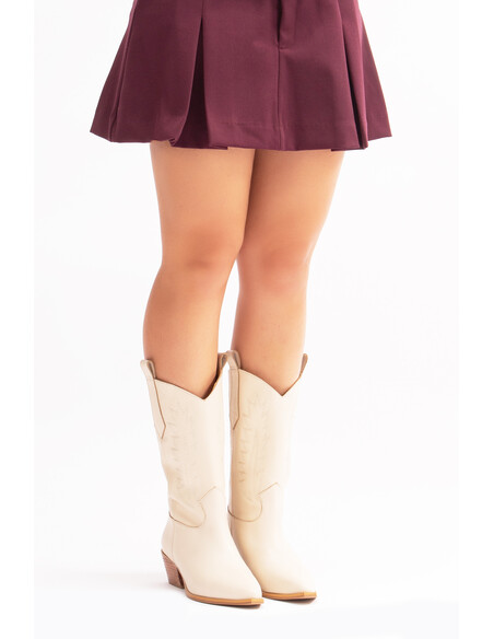 Avlonya Genuine Leather Women's Western Boots Beige