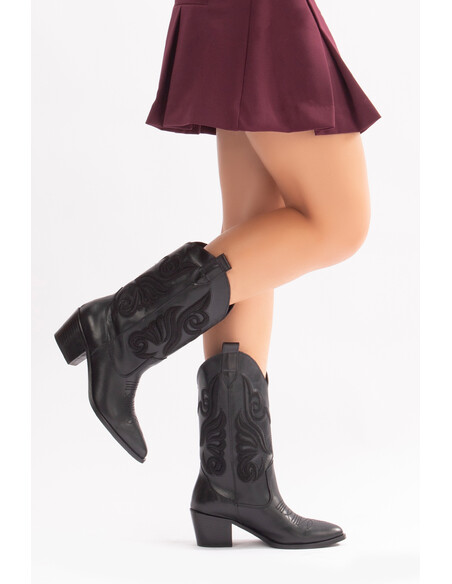 Mariel Genuine Leather Women's Western Boots Black