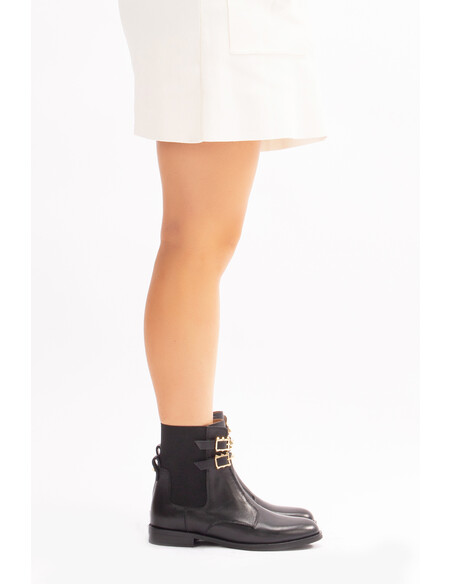 Reiko Genuine Leather Women Boots Gold Pyramid Black Leather