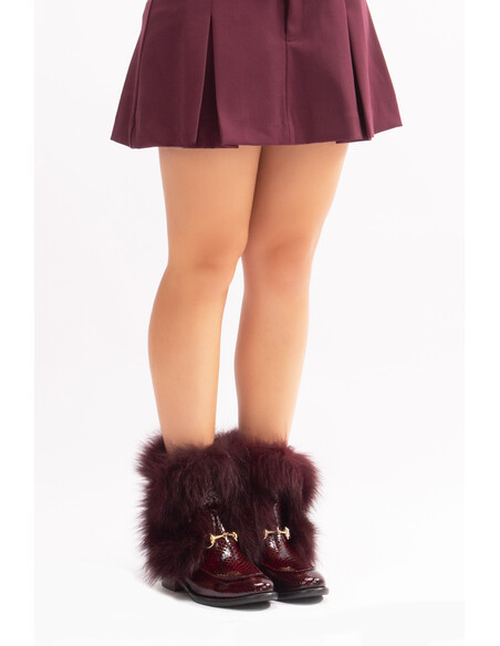 Reina Genuine Leather Women's Boots Burgundy Snake Leather Fur-lined