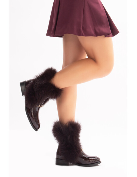 Reina Genuine Leather Women's Boots Brown Snake Leather Fur-lined
