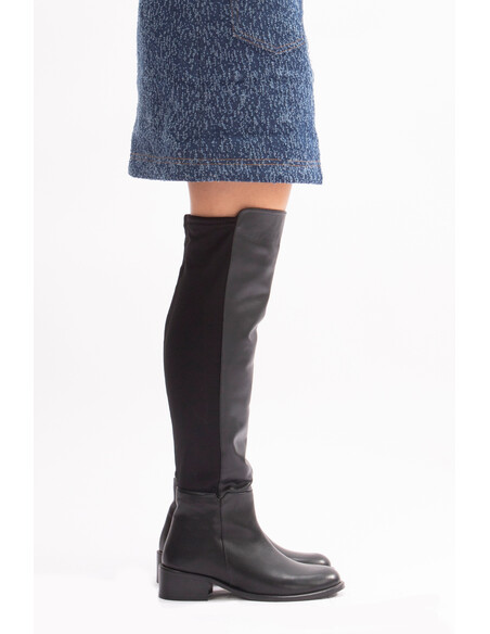 Mayes Real Leather Women's Knee High Boots Black
